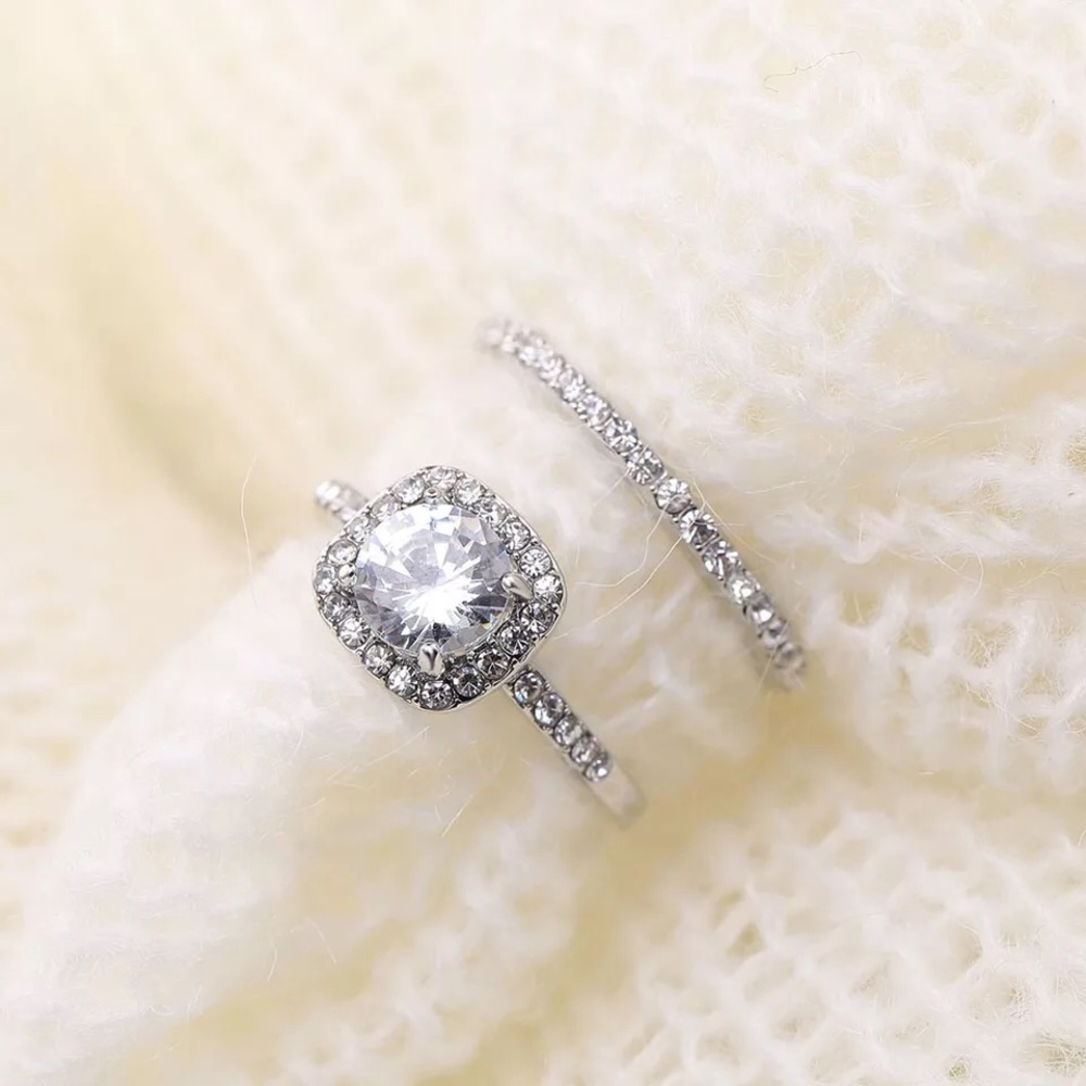 Double rings band luxury chic rhinestone diamond - Picture 5 of 8